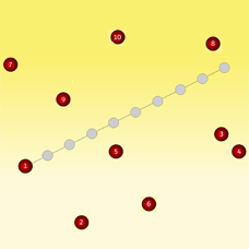 Screenshot van het spel: Getallenrij. Een spel om de getallenlijn tot 20 te oefenen.