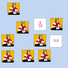 Screenshot van Kommakaartjes. Een memoryspel met kommagetallen.