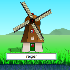 Screenshot van Molenspel. Een spelletje om spelling en spellingregels te oefenen