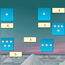 Screenshot van Telkaarten. Een spel met aantallen en bijbegorende cijfers.